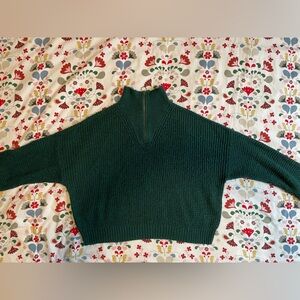 American Eagle Women's Textured Knit Half-Quarter Sweater in Dark Green, Size M